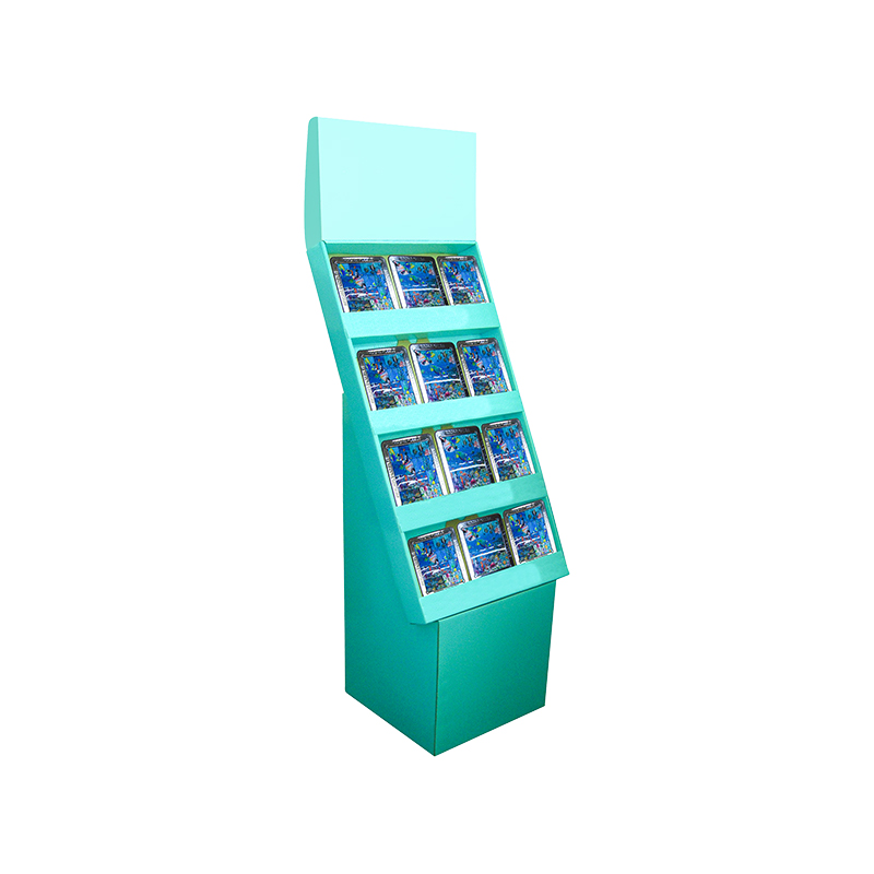 Biodegradable sturdy four-tier cardboard display stand for supermarket sales 